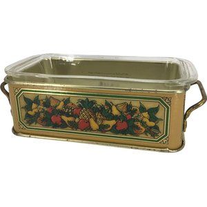VTG Teleflora 1981 England Metal Server Pyrex 213 Glass Bake Loaf Dish 1/2 Qt
